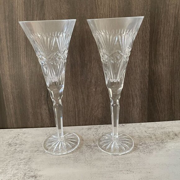 Waterford Gresham Box Set Two Crystal Champagne Toasting Flutes Germany Vintage - Picture 3 of 8